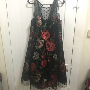 Studio One Black Red Floral cocktail dress sz 18